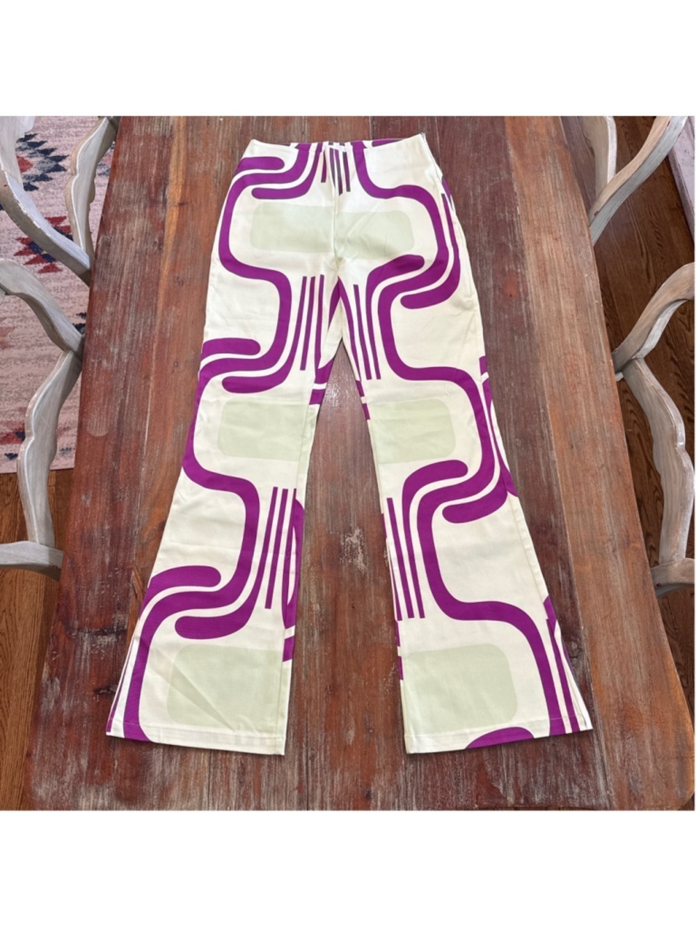 Hosbjerg Ditte Paloma Pants Retro Swirl Print High Waisted Flare Leg Multi Small